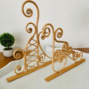 Vintage Boho Lollipop Rattan Plant Hanger Pair; Groovy 1960s Rattan Wall Decor; Organic Boho Decor; Sunroom Wall Decor; Plant Room Decor