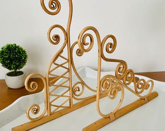 Vintage Rattan Plant Hanger Pair, 1960s Boho Wall Decor