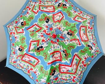 Vintage Mickey Mouse Child's Umbrella: Mid-Century Cartoon Fabric