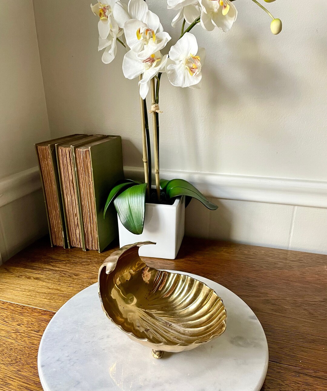 Vintage Brass Seashell Footed Decorative Bowl; Palm Beach Regency ...