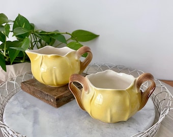Vintage Royal Copley Cabbage Leaf Creamer and Sugar Set: Art Deco Kitchenware