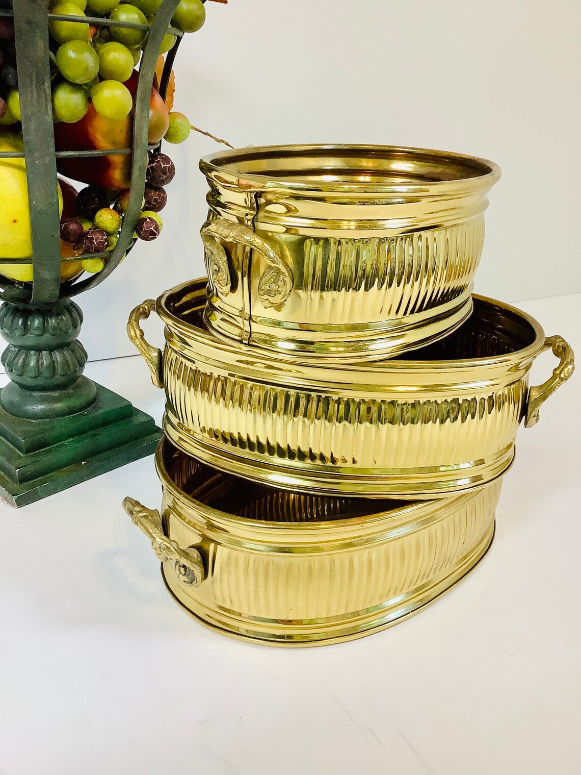 Hampton Brass Fluted Oval Bowls with Handles Vintage Brass Etsy