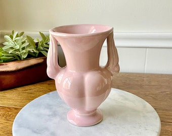 1920’s Art Deco Niloak Double Handle Pottery Vase; Antique Pink American Art Deco Pottery Vase; Pink Art Pottery; Gift for Flower Lover