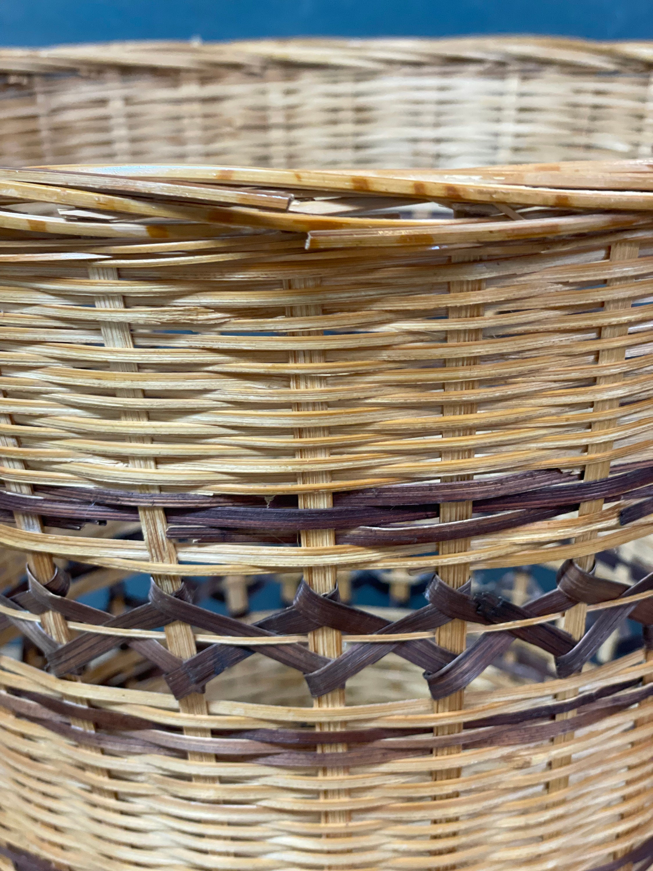 Vintage Two Tone Wicker Waste Can Boho Woven Wicker Trash Etsy