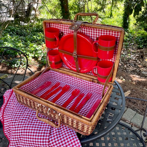 Plaid Picnic Basket Etsy