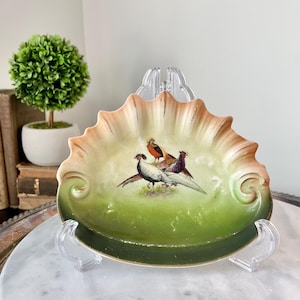 Antique Austrian Painted Pheasant Plate; Vintage Limoges Style Pheasant Coin Dish; Game Bird; Scalloped Plate; Bird Plate; Hunt Decor