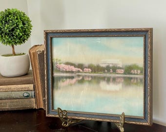 Vintage Hand Colored Washington DC Lincoln Memorial Photo - 1920s Art Deco Framed Print