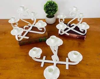 Vintage White Wrought Iron Candelabra Set: Mid-Century Modern Shabby Chic