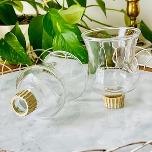 Vintage Pair of Glass Tulip Votive Holder with Rubber Covered Peg Bottom; Clear Glass Candle Holder Cups; Glass Sconce Votive Cup Holders