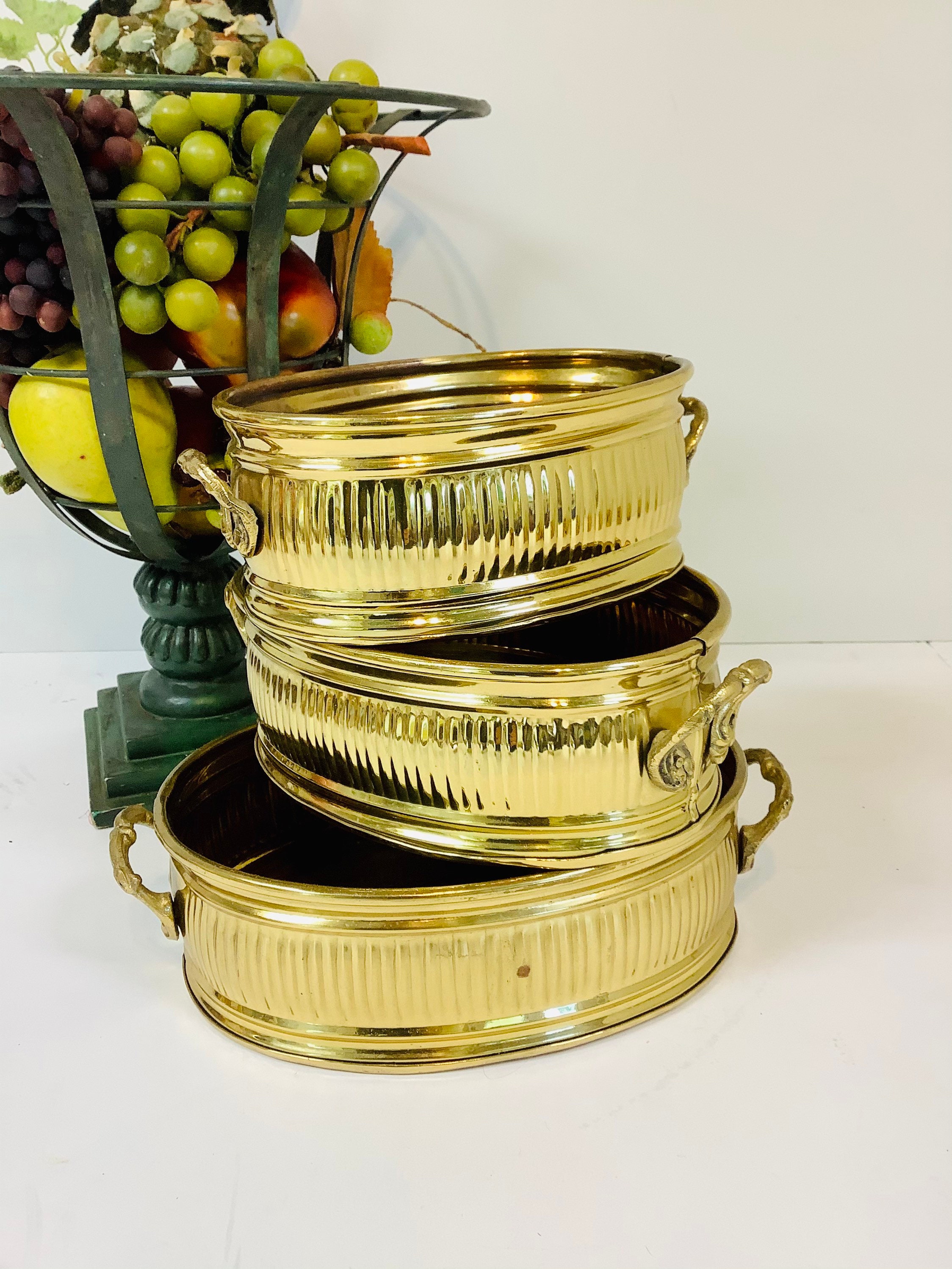 Hampton Brass Fluted Oval Bowls with Handles Vintage Brass Etsy
