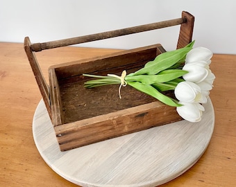 Vintage Handmade Wooden Berry Carrier: Rustic Farmhouse Decor Crate