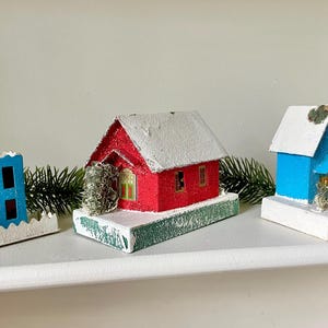 Vintage Holiday Putz House Set; Vintage Set of 3 Christmas Putz Houses; Christmas Village; Mid Century Christmas Decor; Mid Century Japan