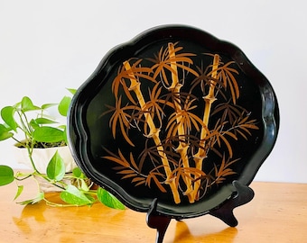 Vintage Hand Painted Tole Tray, Faux Bamboo Chinoiserie Decor