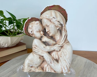 Vintage Chalkware Madonna and Child Wall Plaque: Religious Home Decor