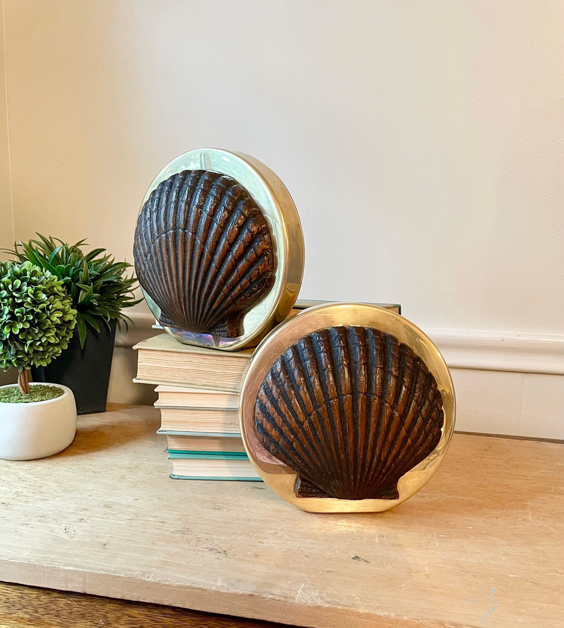 Drew Barrymore Flower Home + Antique Brass Sea Shell Bookends