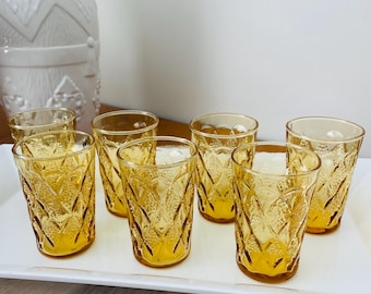 Set of Seven Mid Century Juice Glasses: Retro Hazel Atlas Diamond Optic Barware