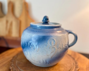 Antique Salt Glaze Stoneware Boston Baked Beans Pot with Lid
