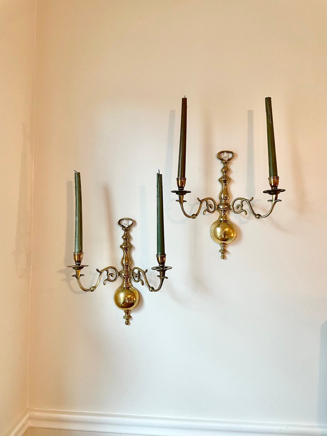 Pair of Vintage Brass Wall Double Candle Sconce Brass Candle Etsy