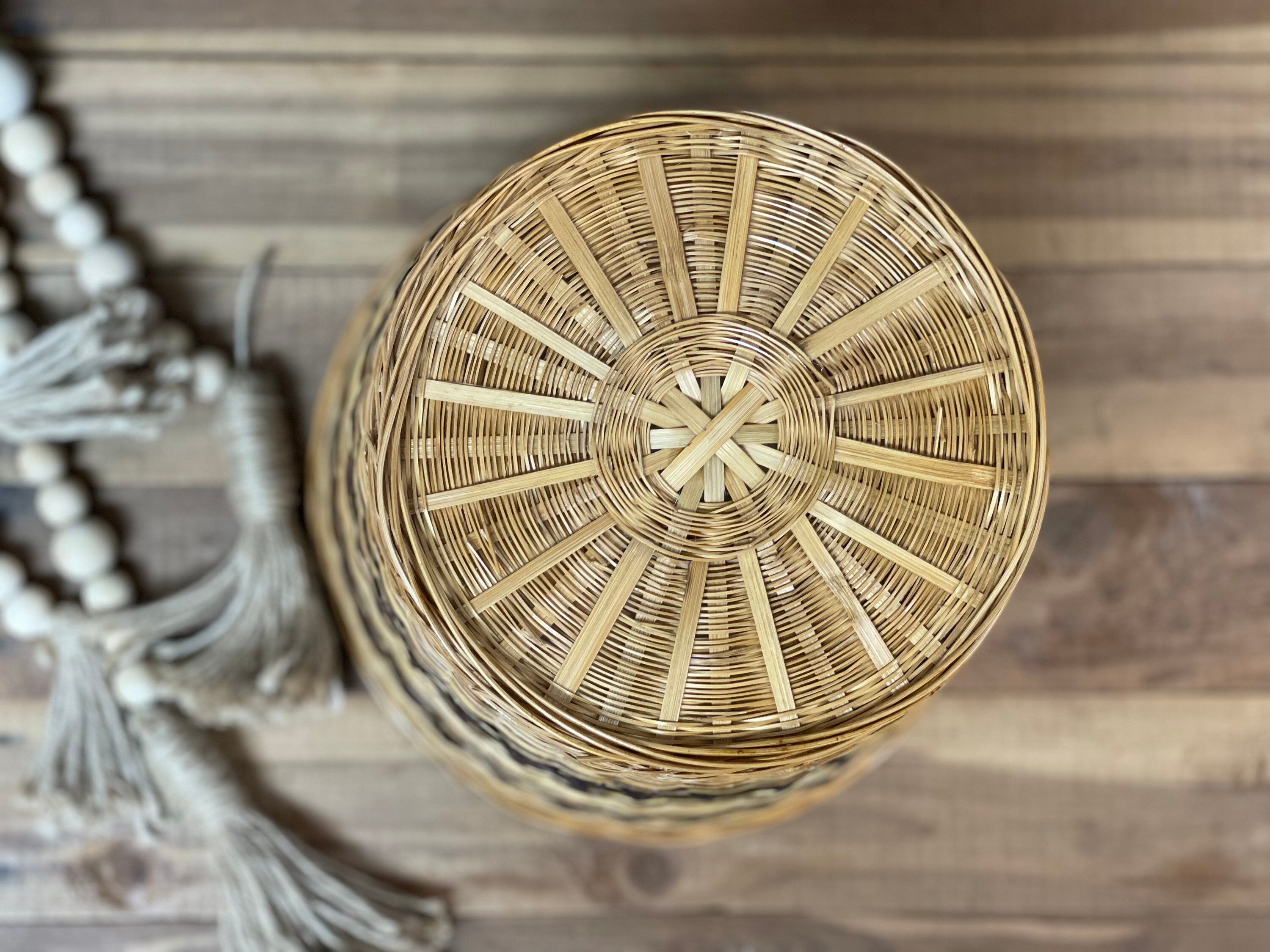 Vintage Two Tone Wicker Waste Can Boho Woven Wicker Trash Etsy