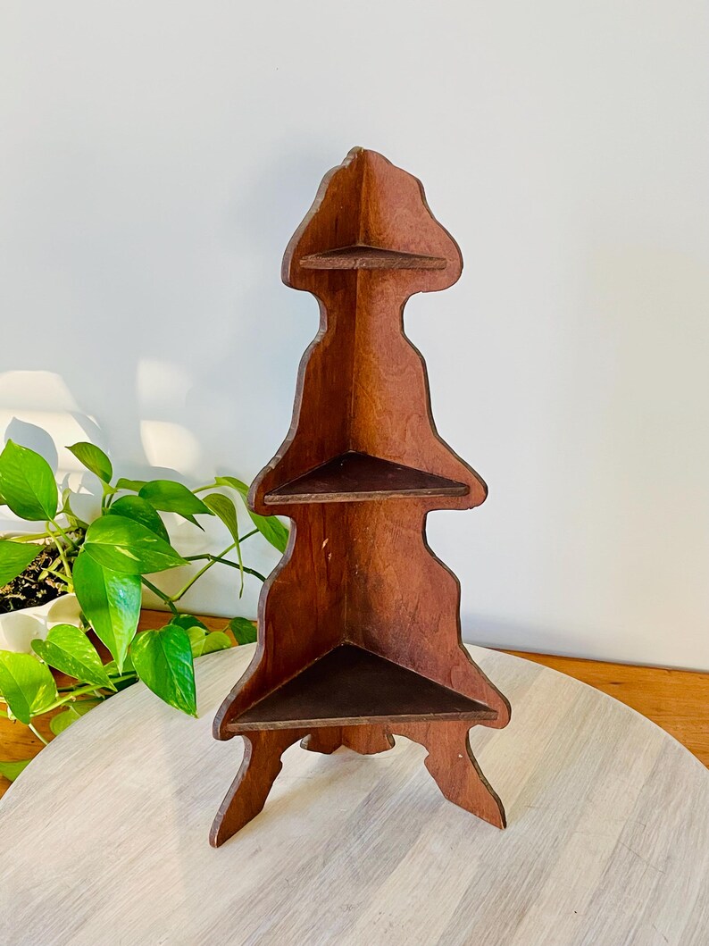 Antique Hand Carved Wooden Corner Knick Knack Shelf; Vintage Wood Wall Corner Display Shelf; Three Tier Wood Shelf; Kitchen Shelf