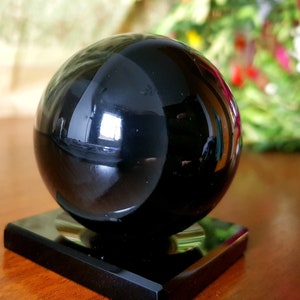 Silver Sheen Obsidian Sphere (50mm) - Crystal Ball with Stand