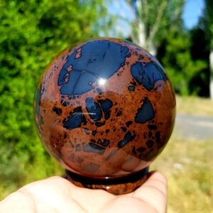3.54&quot;(90mm) Brecciated Obsidian, seltene Obsidian 920 Gramm, stehen kostenlos, Obsidian Kugel, Kristallkugel, Quarzkugel, Sammlerkugel
