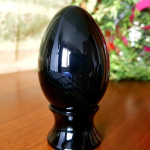 2.95"(75mm) Obsidian Egg 240 gr. Stand for FREE Genuine Obsidian, Crystal Egg, Big Egg, Armenian Obsidian, Extra large
