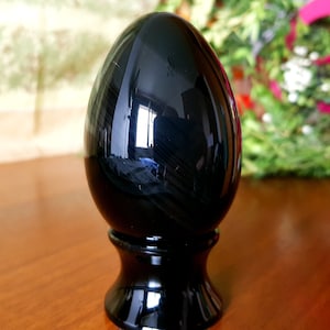Large Black Obsidian Egg (75mm) - Crystal Healing with Free Stand