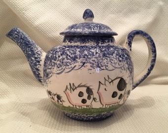 Teapot, Vintage Teapot, Tea, Tea Pot, Tea Set, Ceramic Teapot, Tea Time, Pottery teapot, Handmade Teapot, Collectible Teapot, Cow, Cow Lover