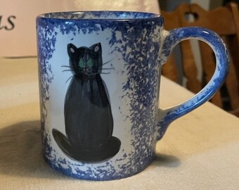 Cat Mug - One of the few hand painted cat mugs you will find.  This cat mug is available in different spatter colors.