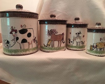Kitchen Canister Set - Custom kitchen canister set I did for a client.  She chose what animals she wanted on each canister!