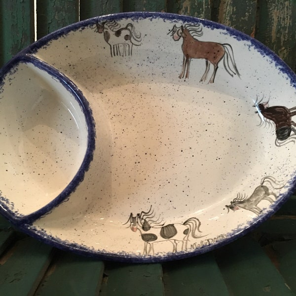 Chip and Dip Set/Chip and Dip Bowl/Party Trays/Snack Tray/Horse Birthday Party/Equine/Horse Decor/Horse Dishes/Molly Dallas/Spatterware