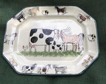 Serving Cow Horse Platter- Hand Painted Cow Horse Serving Dish