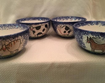Cereal Bowls/Ice Cream Bowls/Berry Bowl/Salad Bowl/Handpainted Dinnerware/Rustic Dinnerware/Molly Dallas/Cow Kitchen Decor/Cow Mug