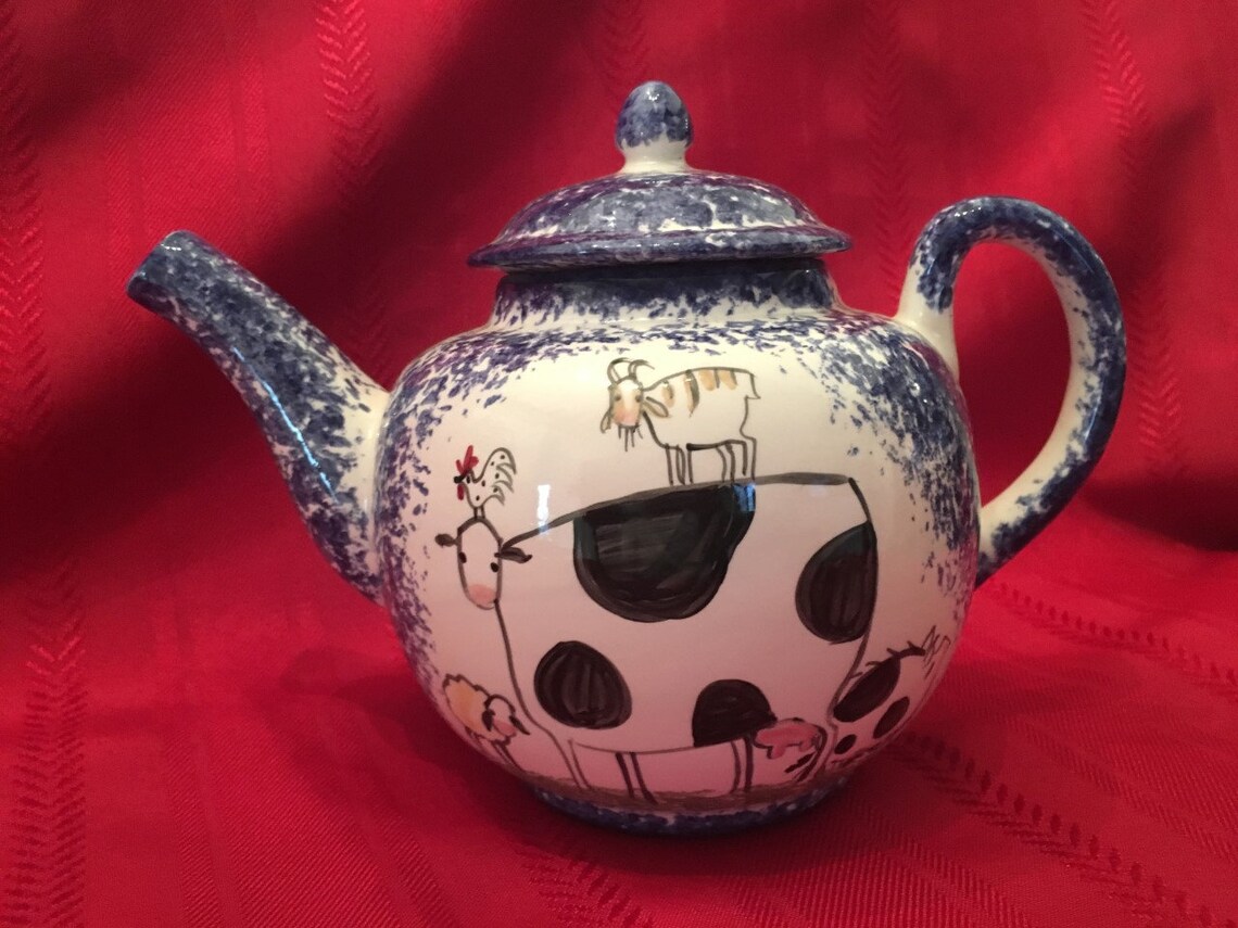 blue ceramic teapot