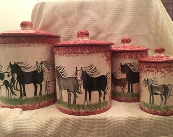 Canister Set - Customize your own canister set with your choice of spatter color.  This is a custom horse canister set.