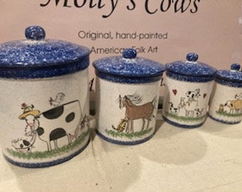 Kitchen Canister Set - This is a kitchen canister set that I did in blue spatter.  You can order sets just like or customize your own.