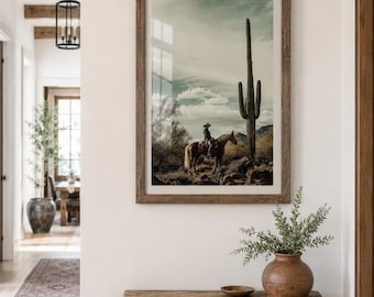 Arizona Cowboy Poster Saguaro Cactus Western Wall Art Desert Horse Ranch Decor