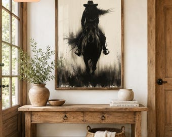 Cowgirl Wall Art Black Horse Print Western Wall Art