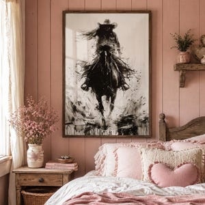 Western Cowgirl Wall Art Horseback Rider Poster Rustic Ranch Decor image 1