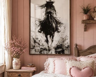 Western Cowgirl Wall Art Horseback Rider Poster Rustic Ranch Decor
