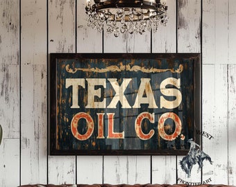 Texas Oil Company Typography Poster, Western Room Decor, Gift For him, Cowboy Art, Bar Wall Art, Illustration Print, Airbnb Decor