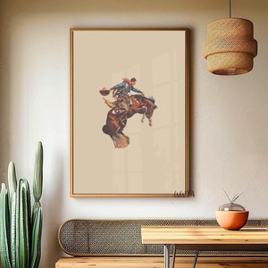 Vintage Rodeo Print: Cowboy & Horse Illustration, Western Decor