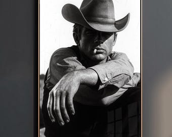 Black and White Cowboy Portrait Poster, Vintage Western Wall Art Print, Rustic Ranch Decor, Classic Masculine Cowboy Room Artwork