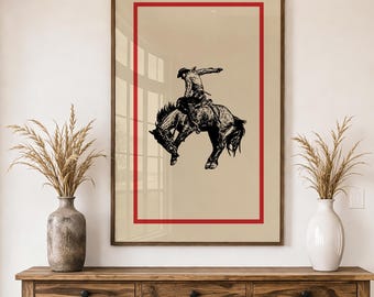 Western Room Decor Bucking Bronco Poster Cowboy Rodeo Wall Art