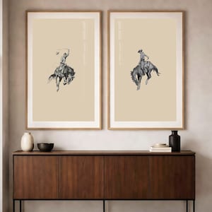 Bucking Bronco Wall Art Set, Western Cowboy Art Prints, Modern Western Wall Decor