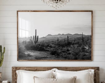 Western Desert Poster Black And White Superstition Mountains Arizona Wall Art
