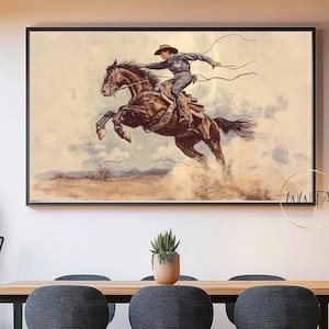 Vintage Cowboy Poster, Western Room Decor, Gift For Her, Cowgirl Wall Art, Rodeo Print, Boho Wall Art, Illustration Print, Horse Decor