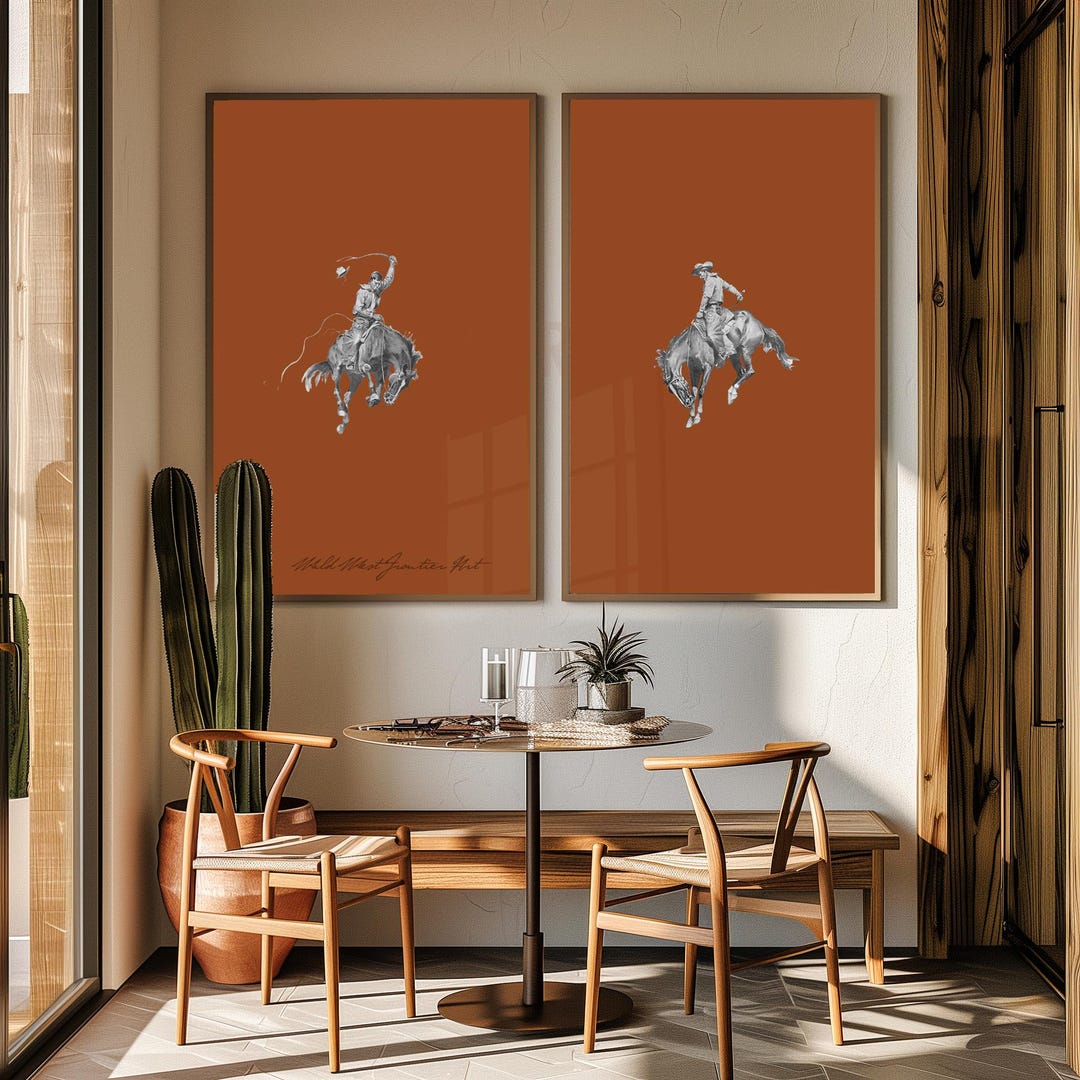 Vintage Cowboy Rodeo Art Print Set: Rustic Western Decor - Etsy