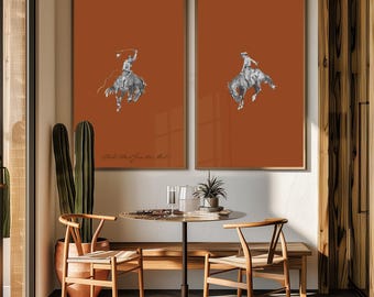 Vintage Cowboy Rodeo Art Print Set: Rustic Western Decor